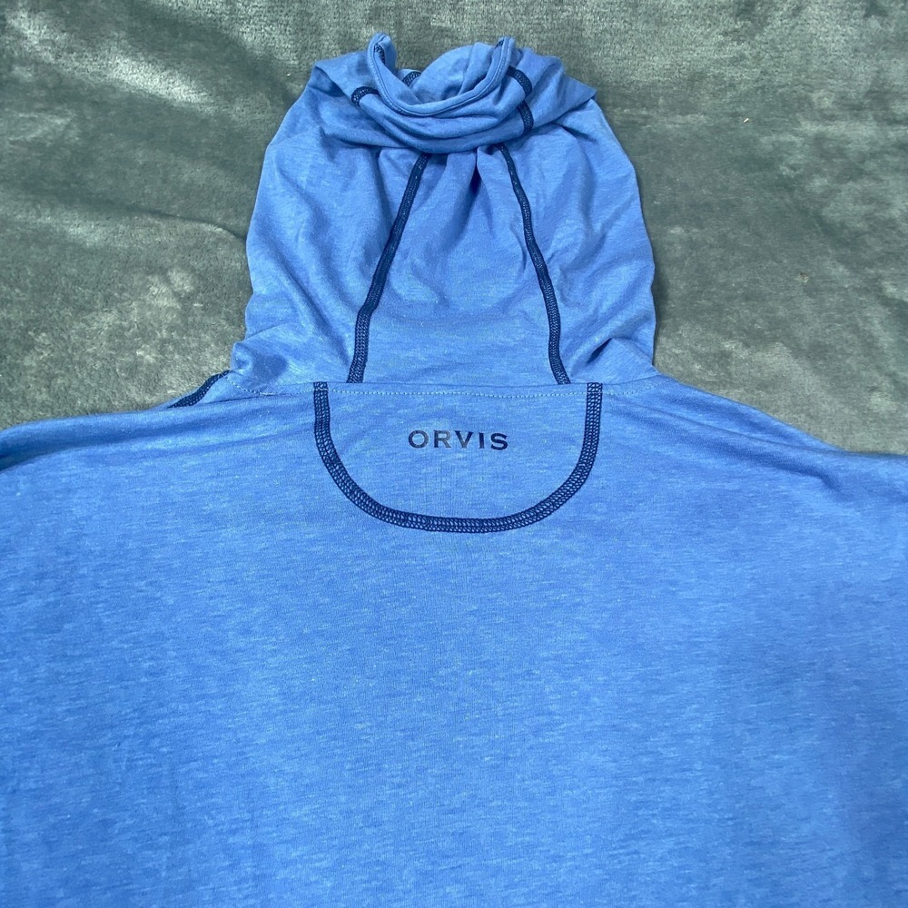 Orvis Hoodie Mens Medium Blue Pullover Long Sleeve Contrast Stitch Outdoor Fish - Picture 9 of 9